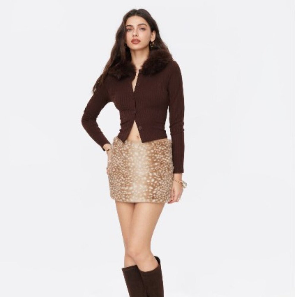 NWT: Low Rise Bambi Faux Fur Miniskirt <3 from Cidar, Size 26"-27" waist